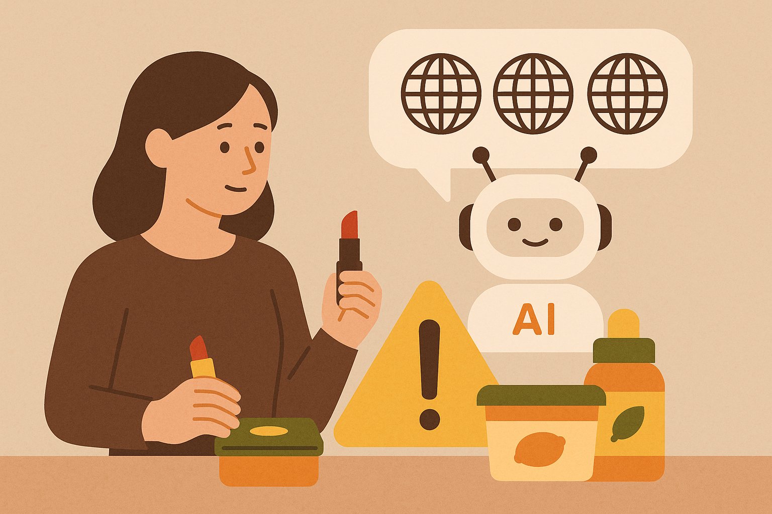 AI 챗봇이 커머스 추천 시 해외 사이트를 주로 참조하는 상황을 나타낸 일러스트