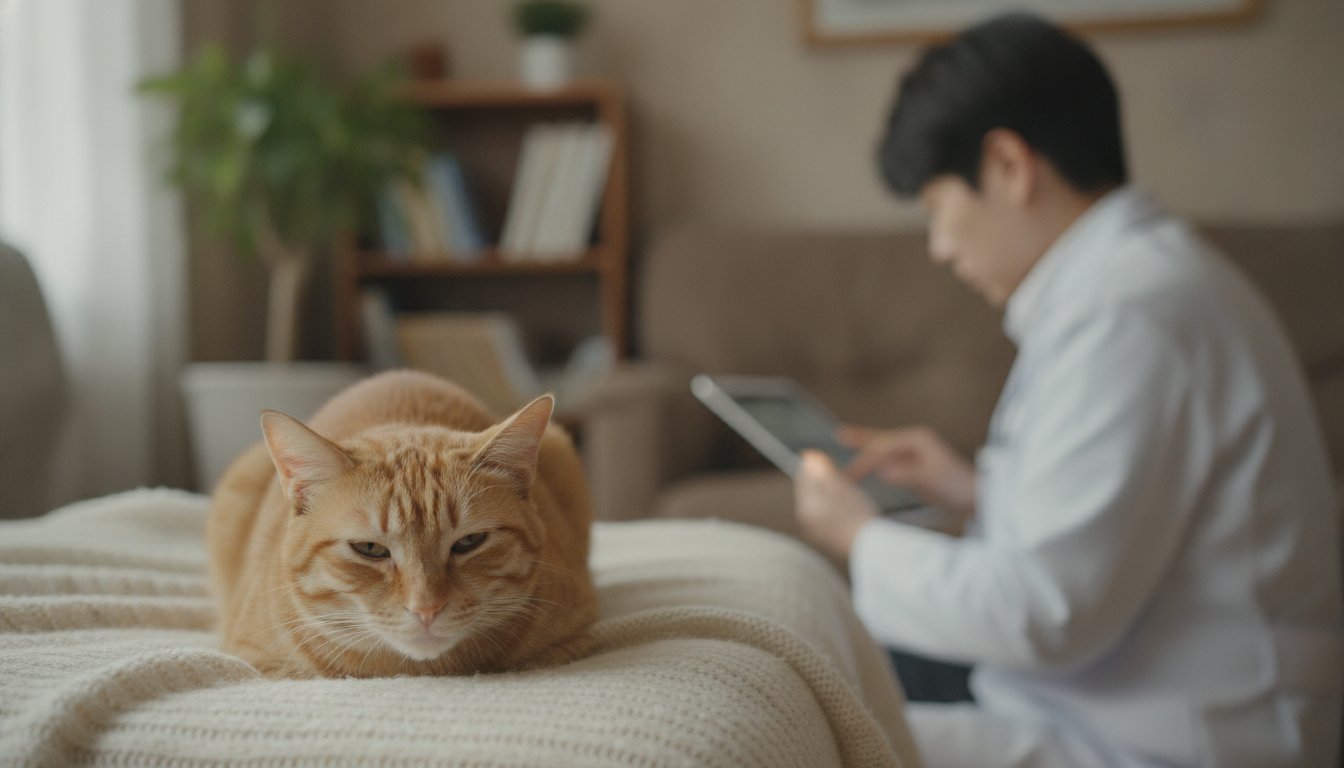 신장병으로 기운이 없어 보이는 고양이