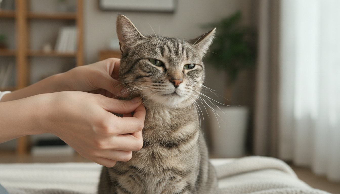고양이 목덜미 피부를 잡아 탈수 여부를 확인하는 모습