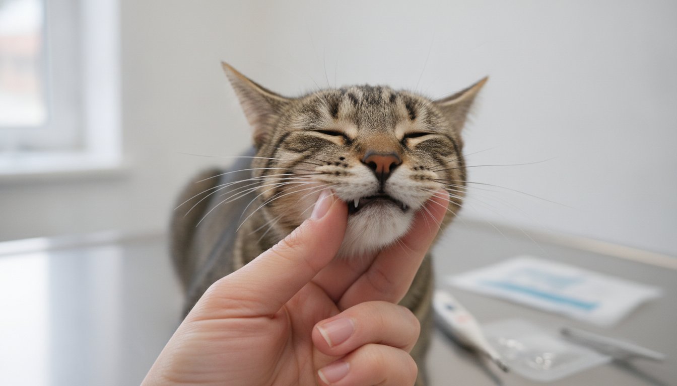 고양이 잇몸 색을 확인하는 모습