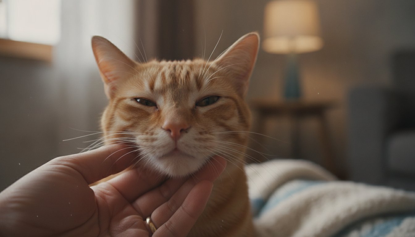 눈을 찡그리고 눈물을 흘리는 고양이