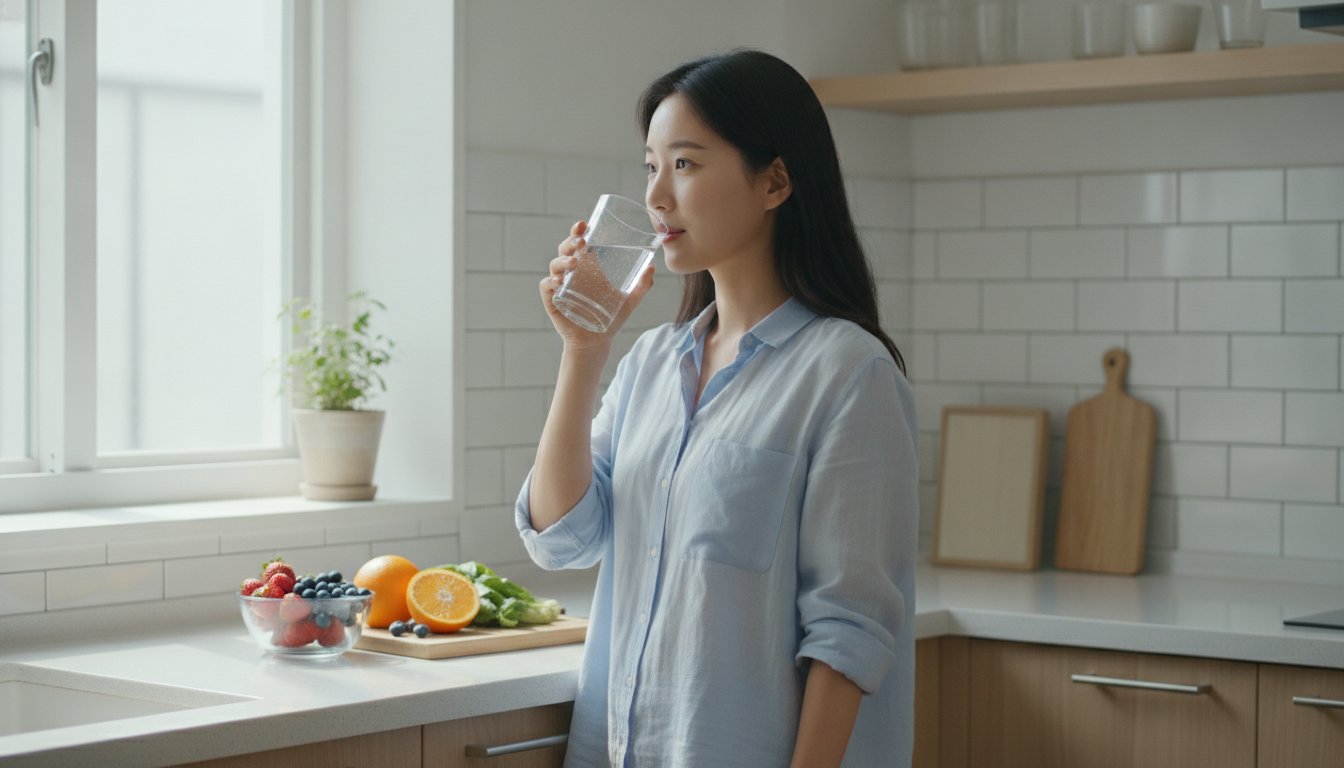 여름철 규칙적으로 물을 마시는 모습