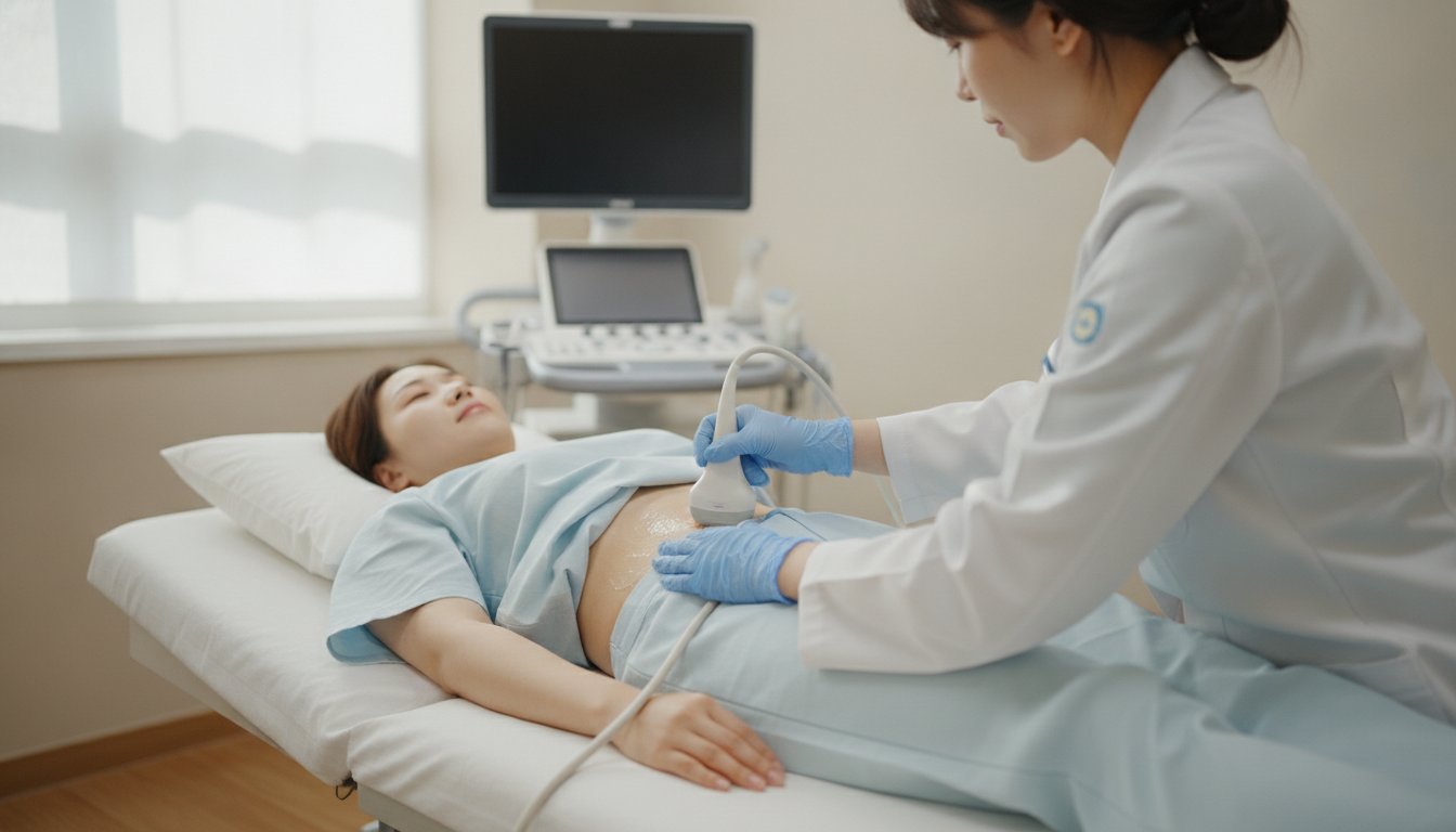 초음파 화면에 보이는 밝고 둥근 간 병변
