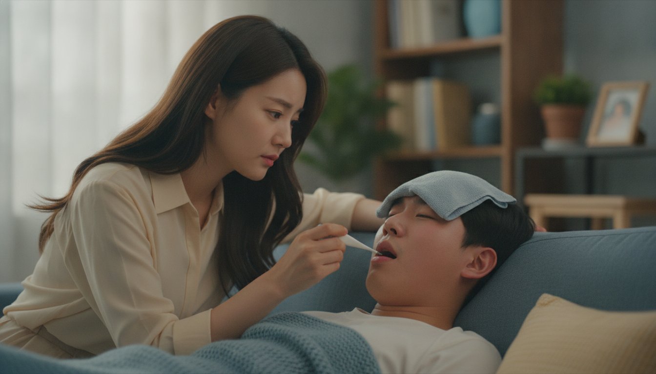고열이 지속되어 병원 방문을 고려하는 상황
