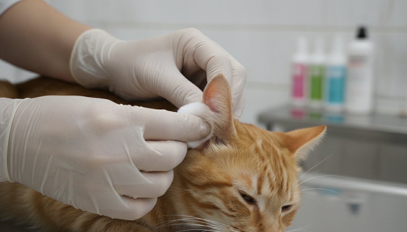고양이 귀 세정 치료 장면