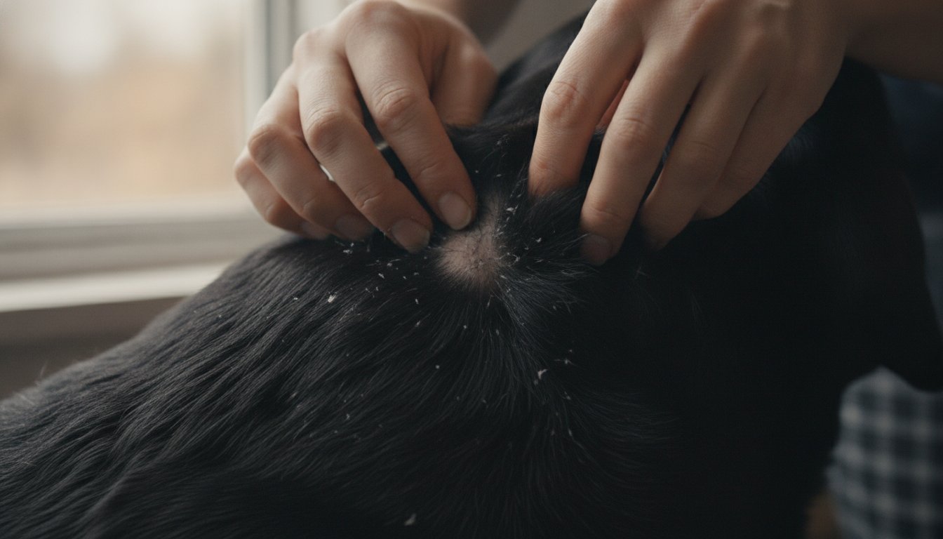 강아지 털을 헤쳐 각질 상태를 확인하는 모습