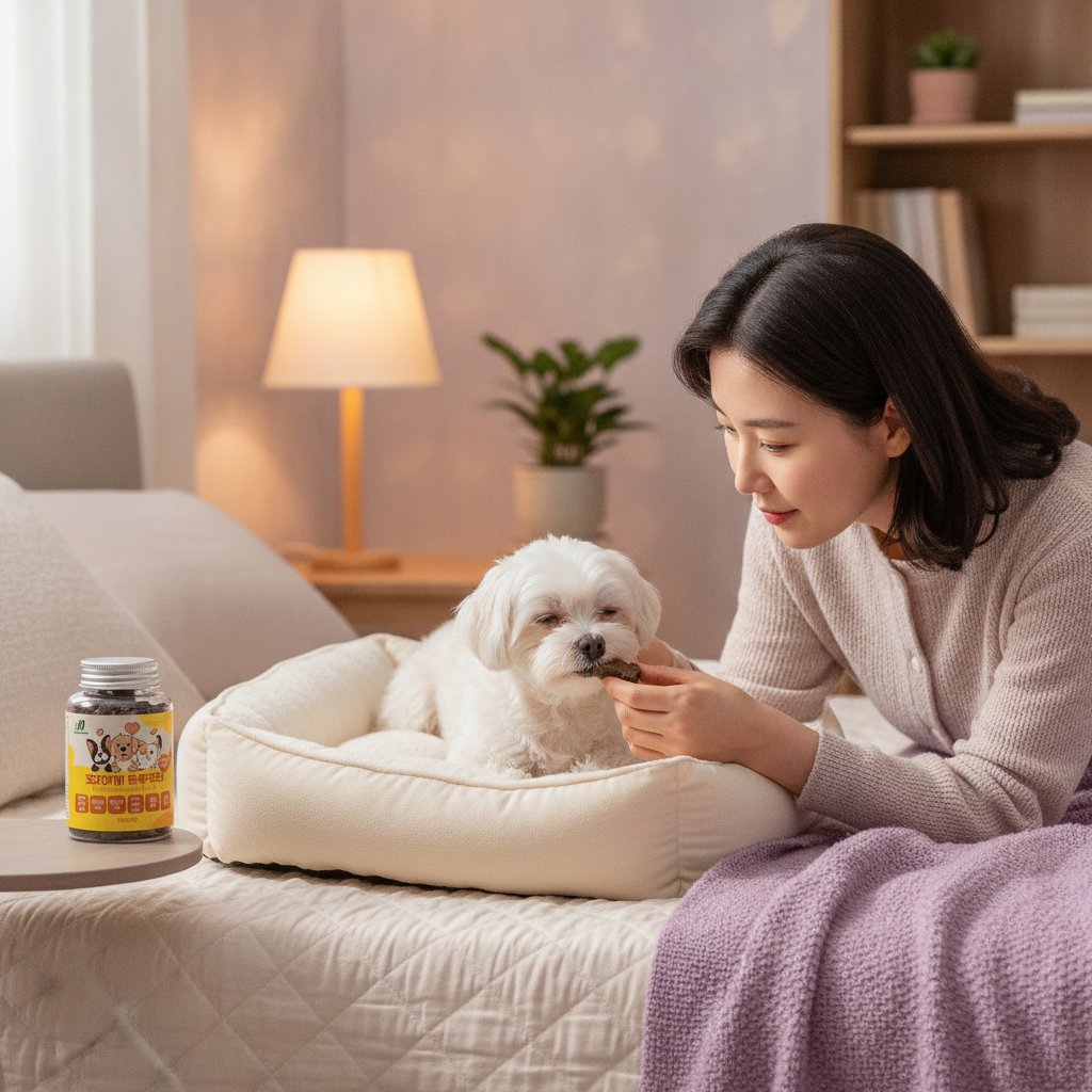 회복기 소형견이 보호자에게 간식을 받아먹는 모습
