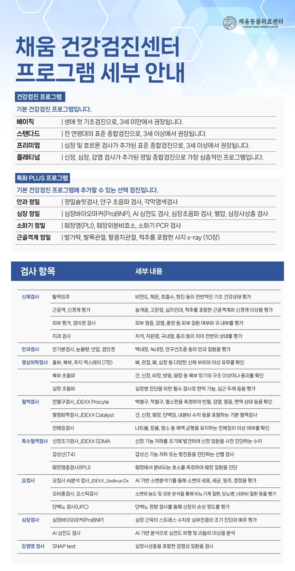 채움 건강검진센터 프로그램 세부 안내